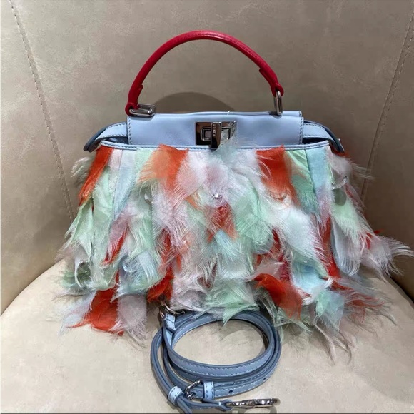 Fendi Mini Bag with Red Handle and Feathered Design - Picture 1 of 5